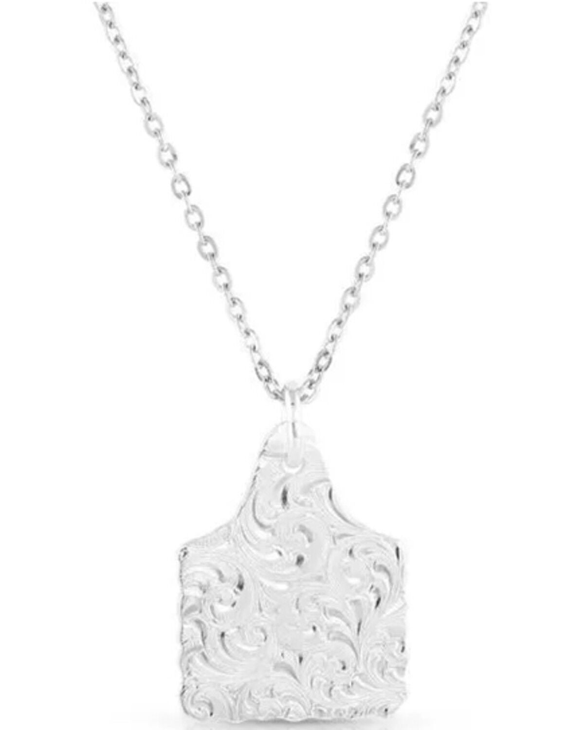 Image #2 - Montana Silversmiths Women's Chiseled Cow Tag Turquoise Necklace, Silver, hi-res