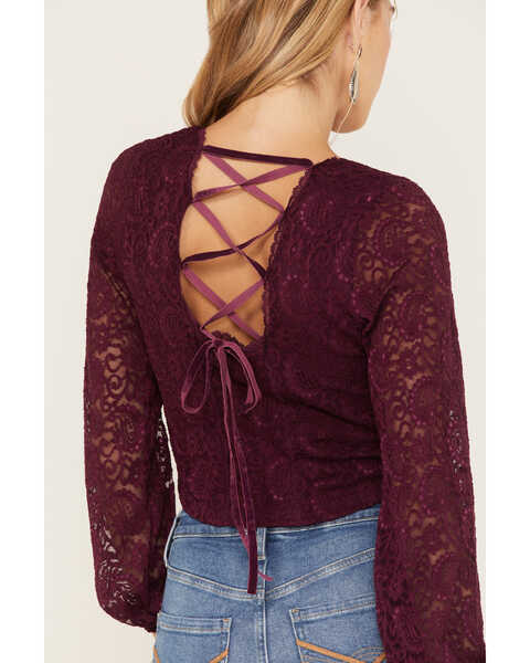 Image #4 - Idyllwind Women's Date Night Floral Lace Crop Top, Purple, hi-res