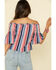 Rock & Roll Denim Women's Americana Stripe Off Shoulder Crop Top, Red/white/blue, hi-res