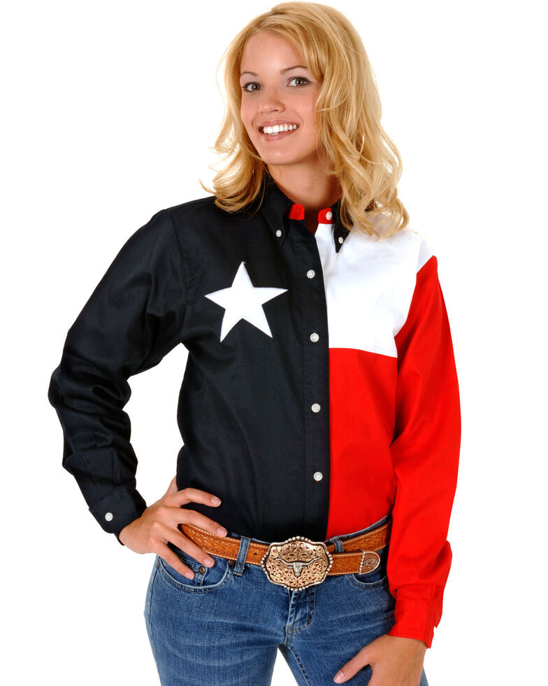 Roper Women's Texas Flag Button-Down Shirt, Navy, hi-res