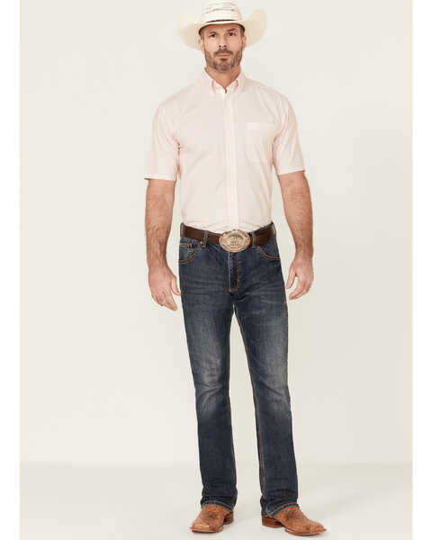 Image #2 - Rough Stock by Panhandle Men's Pinstripe Short Sleeve Button Down Western Shirt , Orange, hi-res