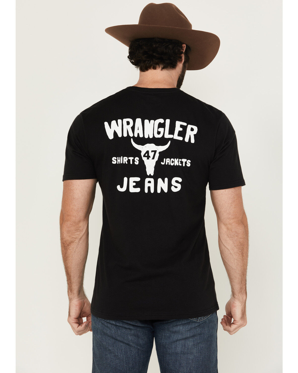 Image #1 - Wrangler Men's Boot Barn Exclusive Steer Head Logo Short Sleeve Graphic T-Shirt, Black, hi-res