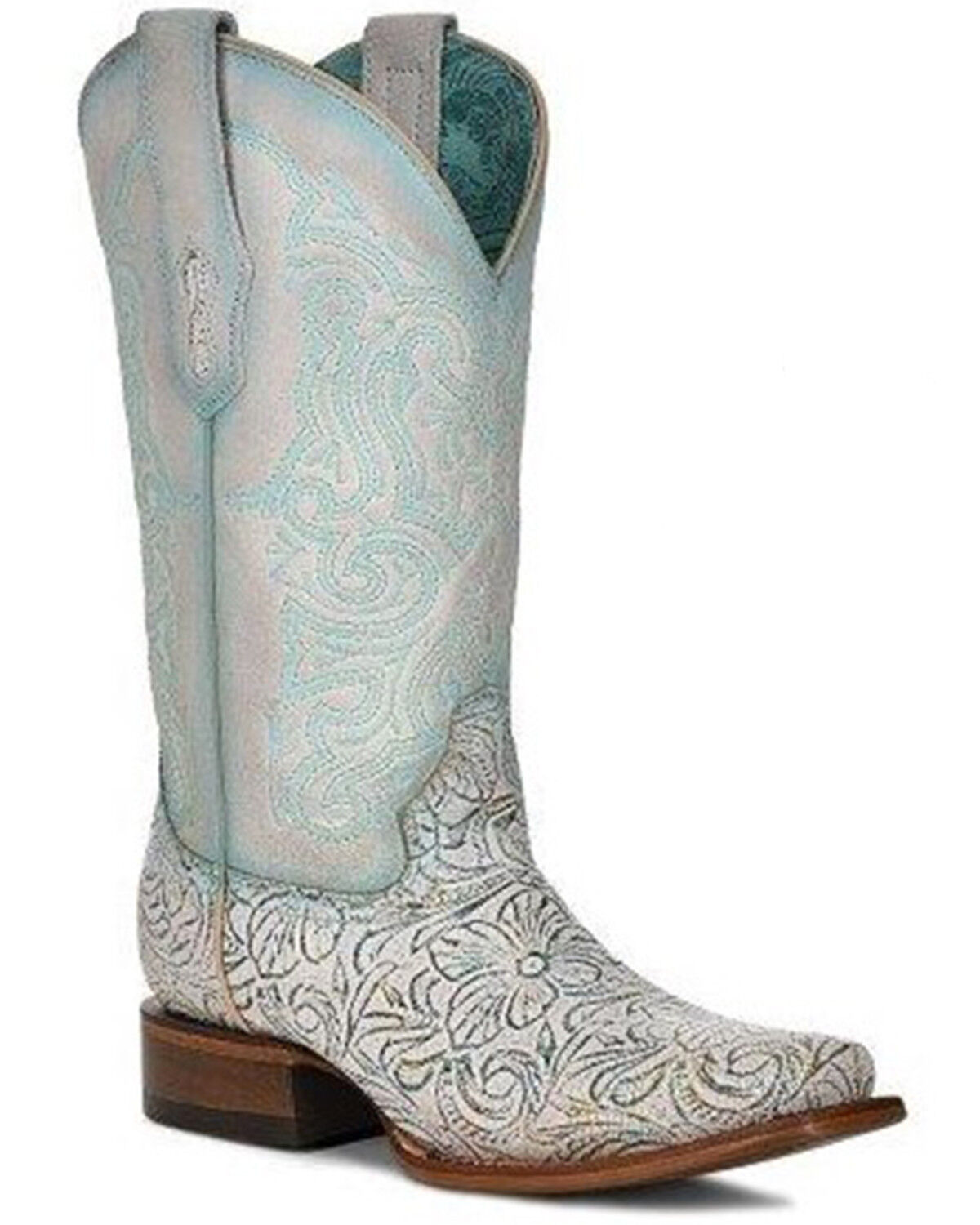 Image #1 - Corral Women's Floral Western Boots - Square Toe, White, hi-res