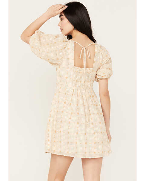 Image #4 - En Creme Women's Gingham and Dot Print Short Sleeve Mini Dress, Sand, hi-res