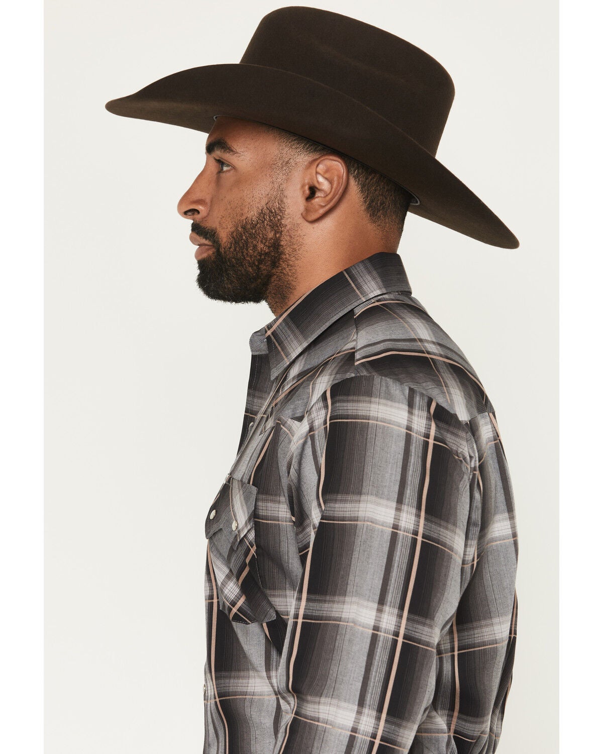 Image #2 - Ely Walker Men's Plaid Print Long Sleeve Pearl Snap Western Shirt - Big, Black, hi-res