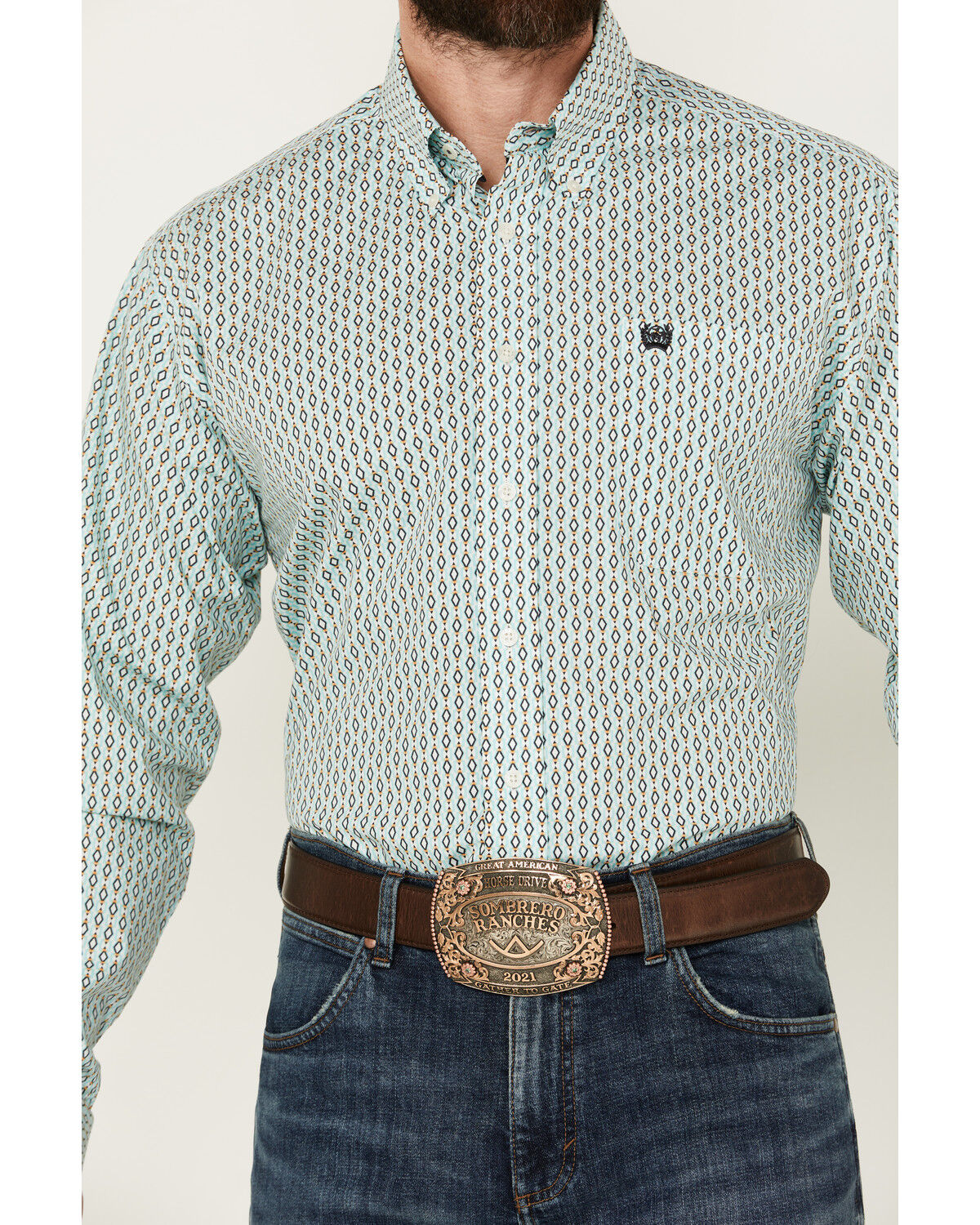 Image #3 - Cinch Men's Geo Print Long Sleeve Button-Down Western Shirt - Big, Turquoise, hi-res
