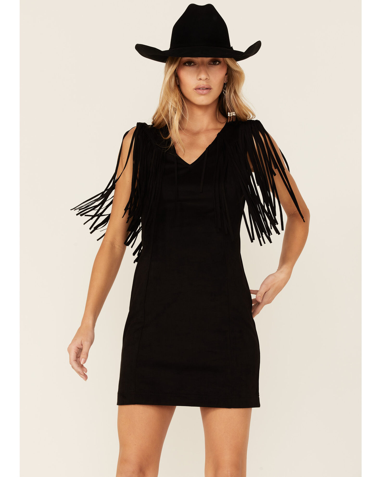 Black fringe store sleeve dress