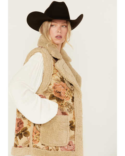 Image #3 - 26 International Women's Floral Print Sherpa Lined Vest , Multi, hi-res