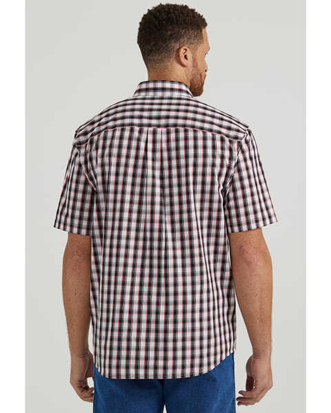 Wrangler Men's Classic Plaid Print Short Sleeve Button-Down Western Shirt - Tall, Black, hi-res