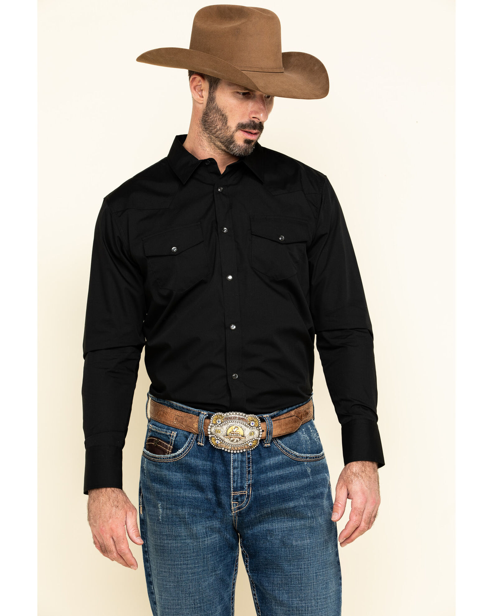 Fvwitlyh Custom Shirts for Men Men's Western Cowboy Long Sleeve Pearl Snap Casual Work Shirts, Size: Large, Black
