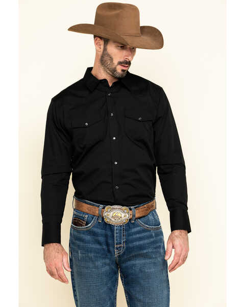 Gibson Men's Basic Solid Long Sleeve Snap Western Shirt, Black, hi-res