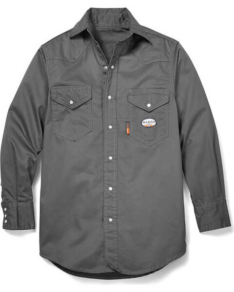 Image #1 - Rasco Men's FR Solid Lightweight Long Sleeve Pearl Snap Work Shirt , Grey, hi-res