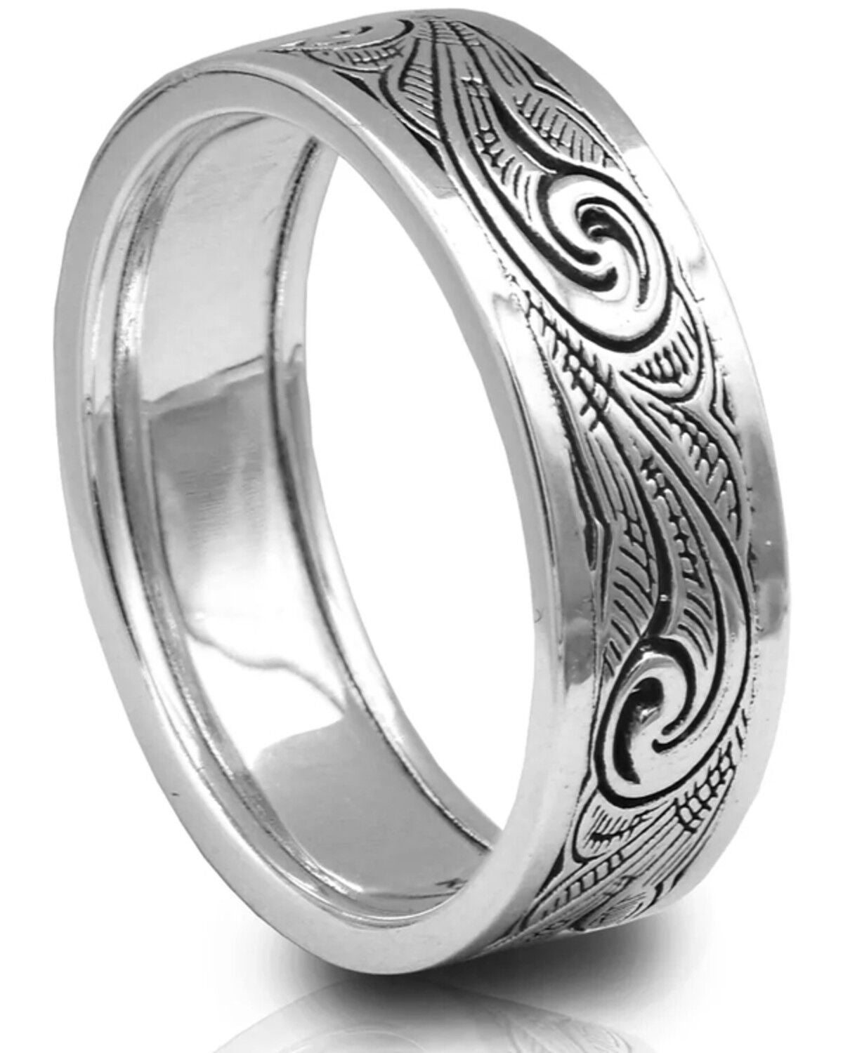 Kelly Herd Men's Silver Western Motif Band Ring, Silver, hi-res