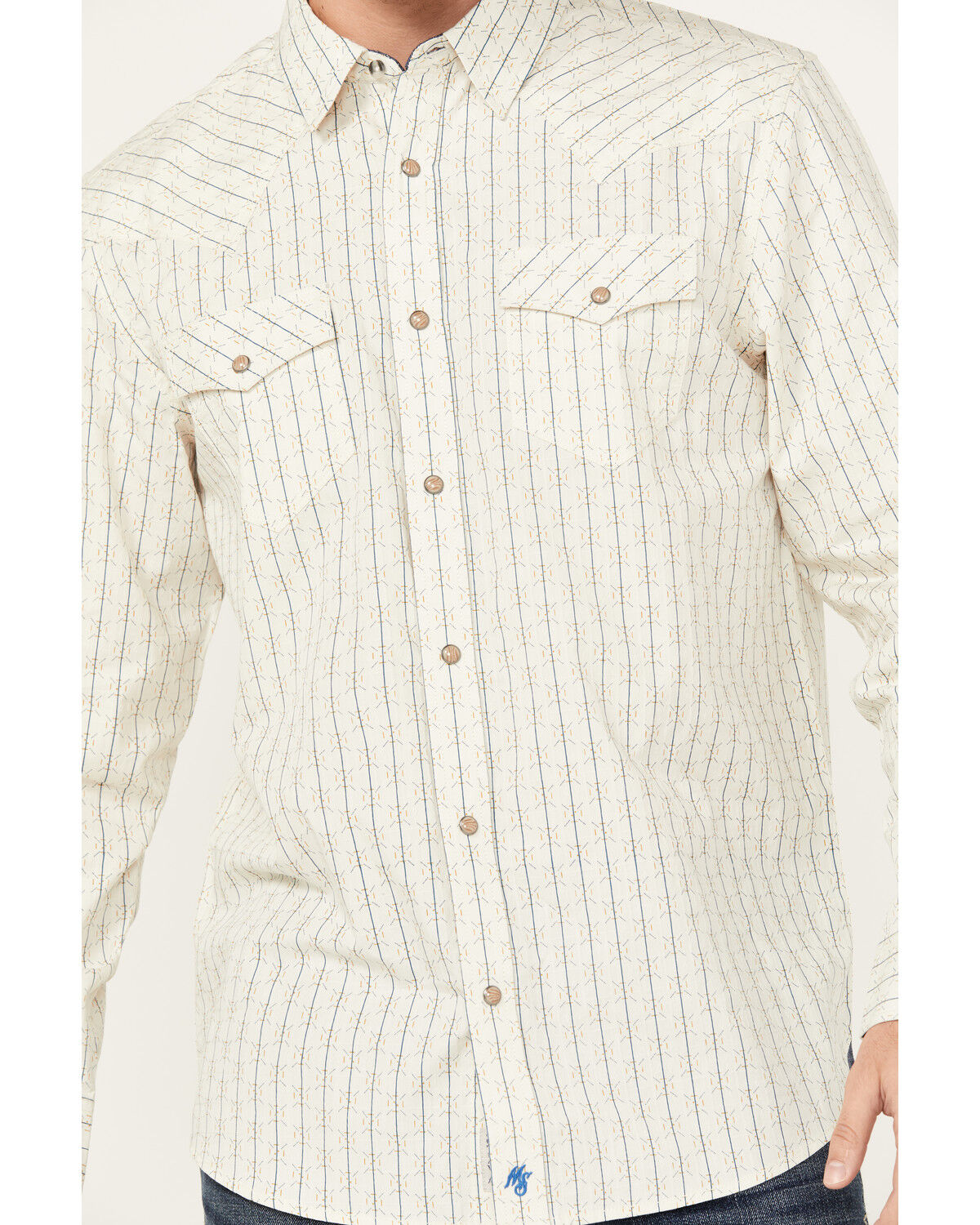 Image #3 - Moonshine Spirit Men's Uptown Geo Dobby Striped Print Long Sleeve Snap Western Shirt, Cream, hi-res