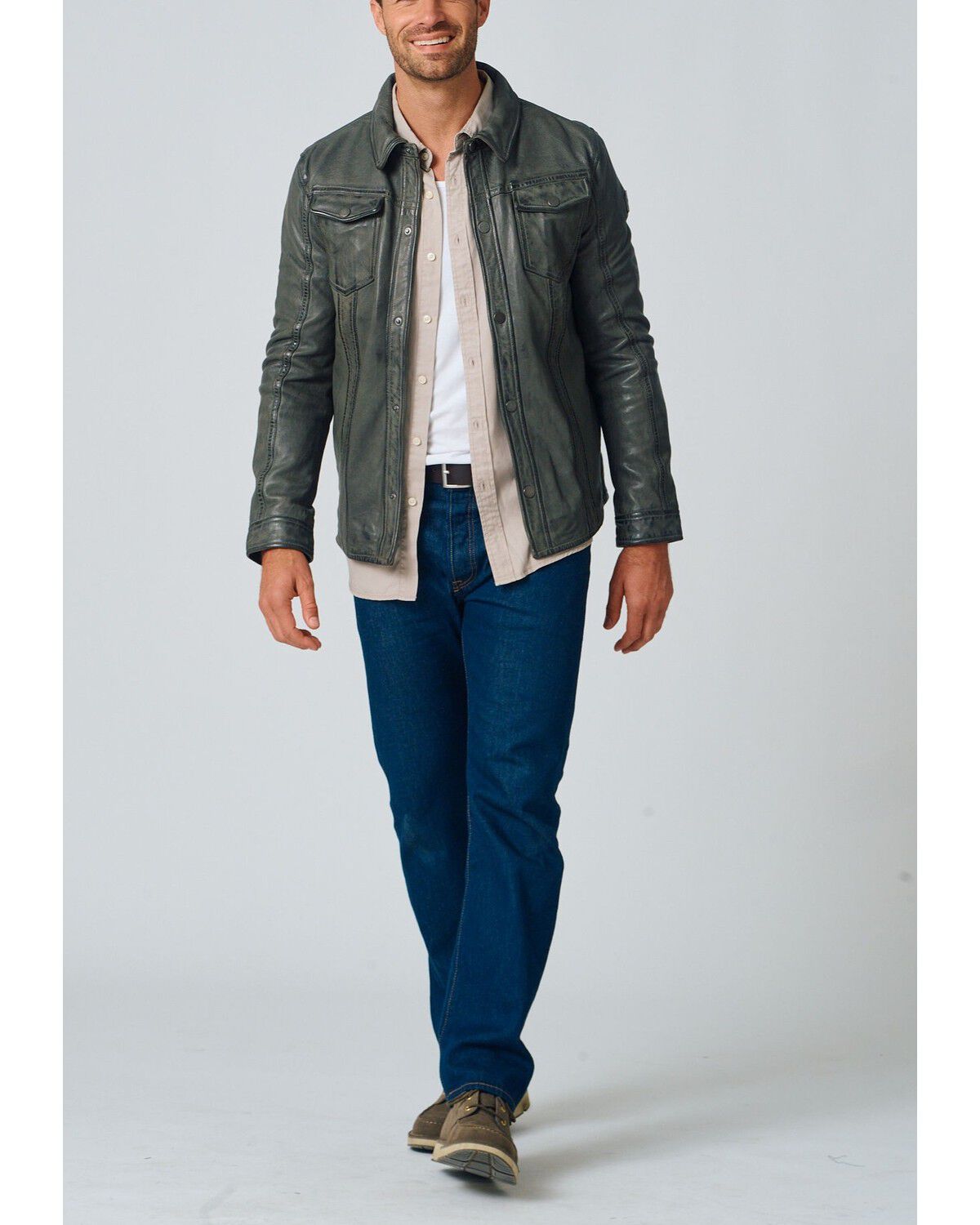 Image #2 - Mauritius Leather Men's Sedro Leather Jacket, Khaki, hi-res