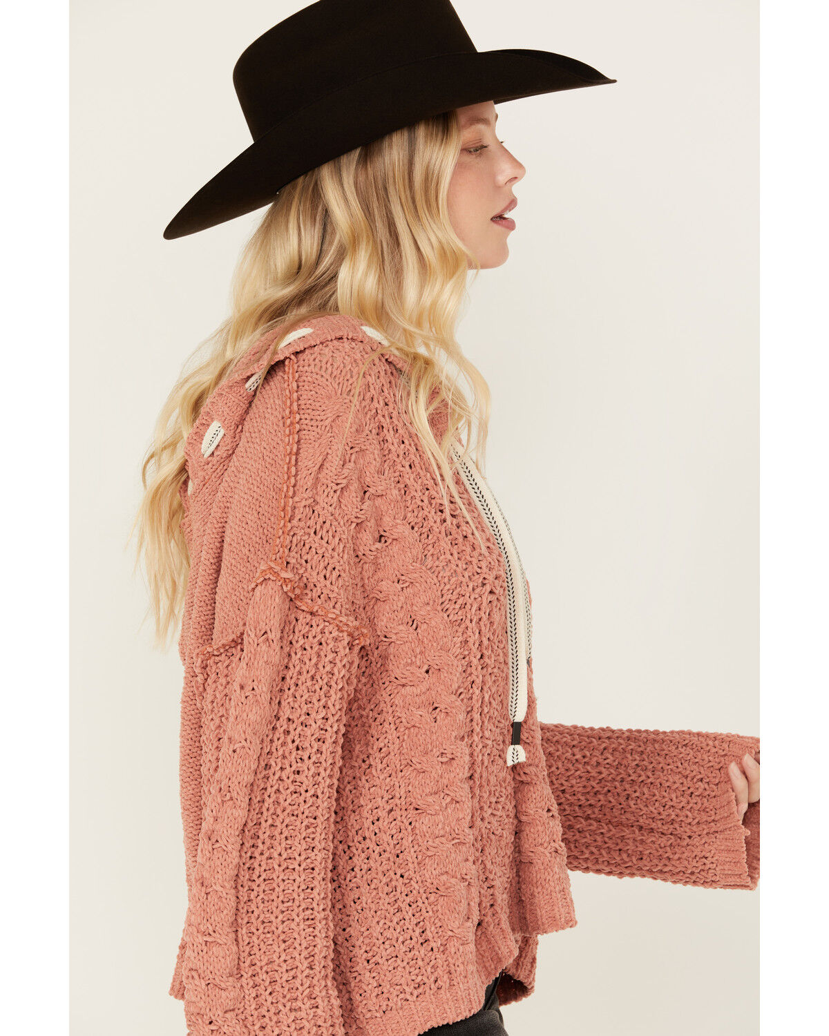 Image #3 - POL Women's Cable Knit Sweater Hoodie, , hi-res
