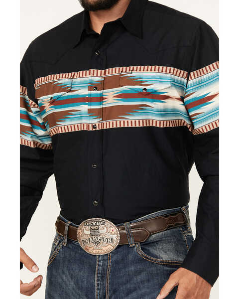 Image #3 - Roper Men's Vintage Southwestern Print Long Sleeve Snap Western Shirt , Black, hi-res