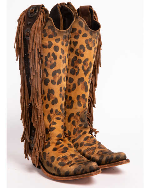 Image #4 - Liberty Black Women's Chita Miel Fringe Western Boots - Pointed Toe , Cheetah, hi-res