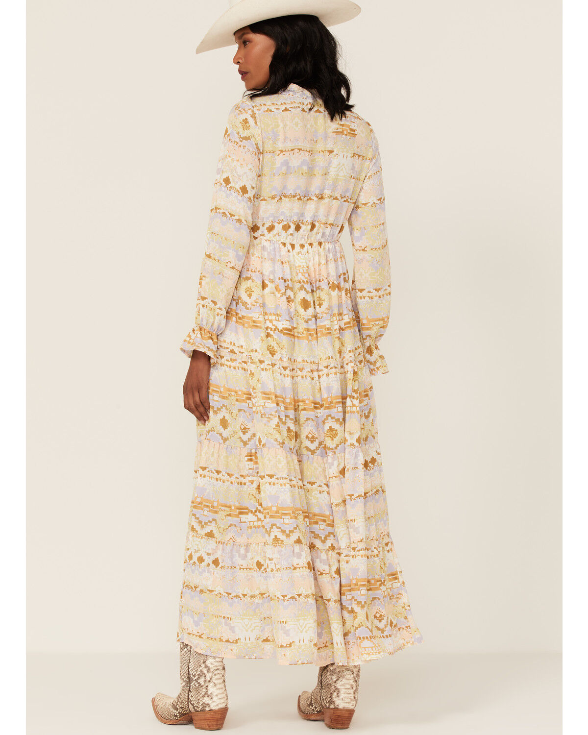 Image #3 - Shyanne Women's Watercolor Southwestern Long Sleeve Maxi Dress, Ivory, hi-res