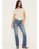 Image #3 - Miss Me Women's Medium Wash Mid Rise Americana Blowout 32" Bootcut Stretch Denim Jeans, Medium Wash, hi-res
