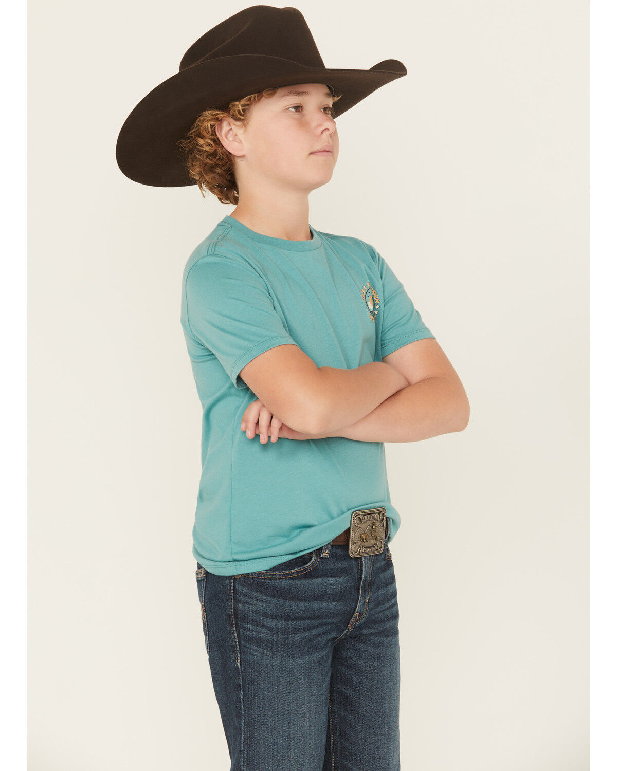 Image #3 - Rock & Roll Denim Boys' Skeleton Short Sleeve Graphic T-Shirt, Teal, hi-res