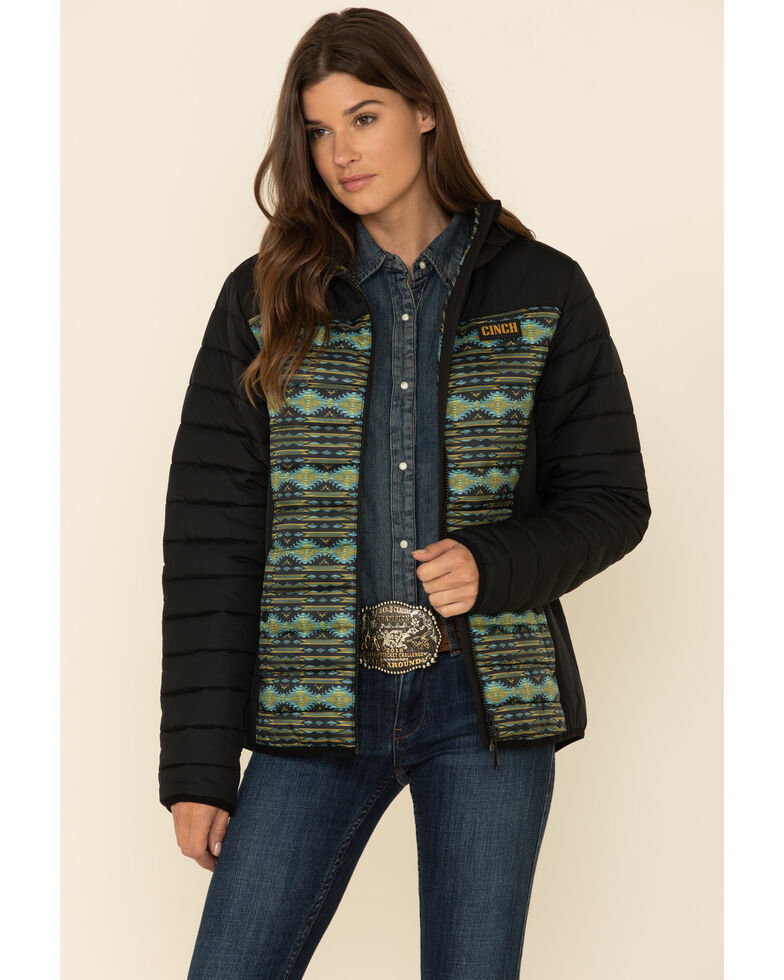 Cinch Women's Geo Pattern Zip-Front Hooded Jacket , Purple, hi-res