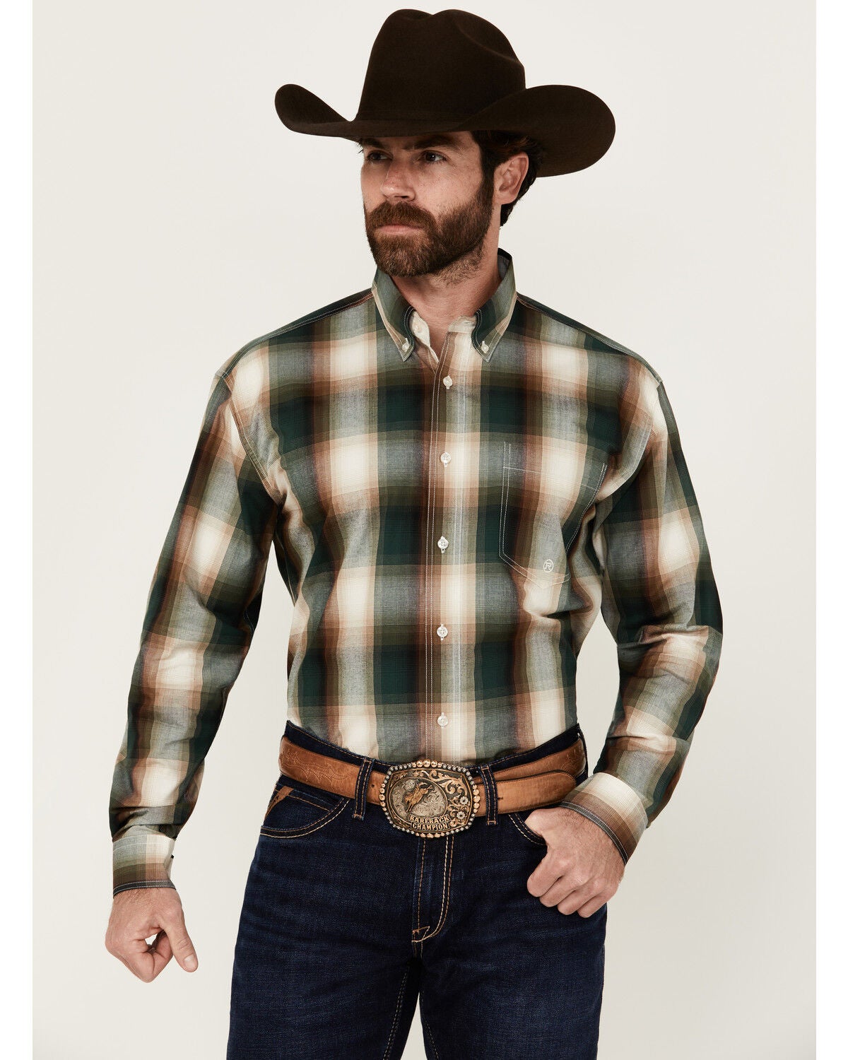 Roper Men's Amarillo Plaid Print Long Sleeve Button-Down Western Shirt, Multi, hi-res