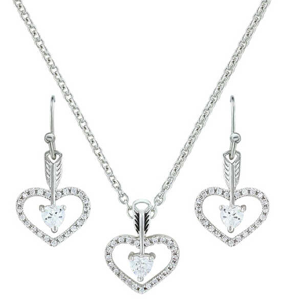 Montana Silversmiths Women's Straight to the Heart Arrow Necklace & Earrings Jewelry Set , Silver, hi-res