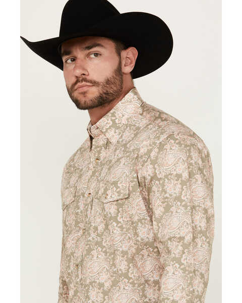 Image #2 - George Strait Wrangler Men's Floral Print Long Sleeve Pearl Snap Stretch Western Shirt , Sage, hi-res