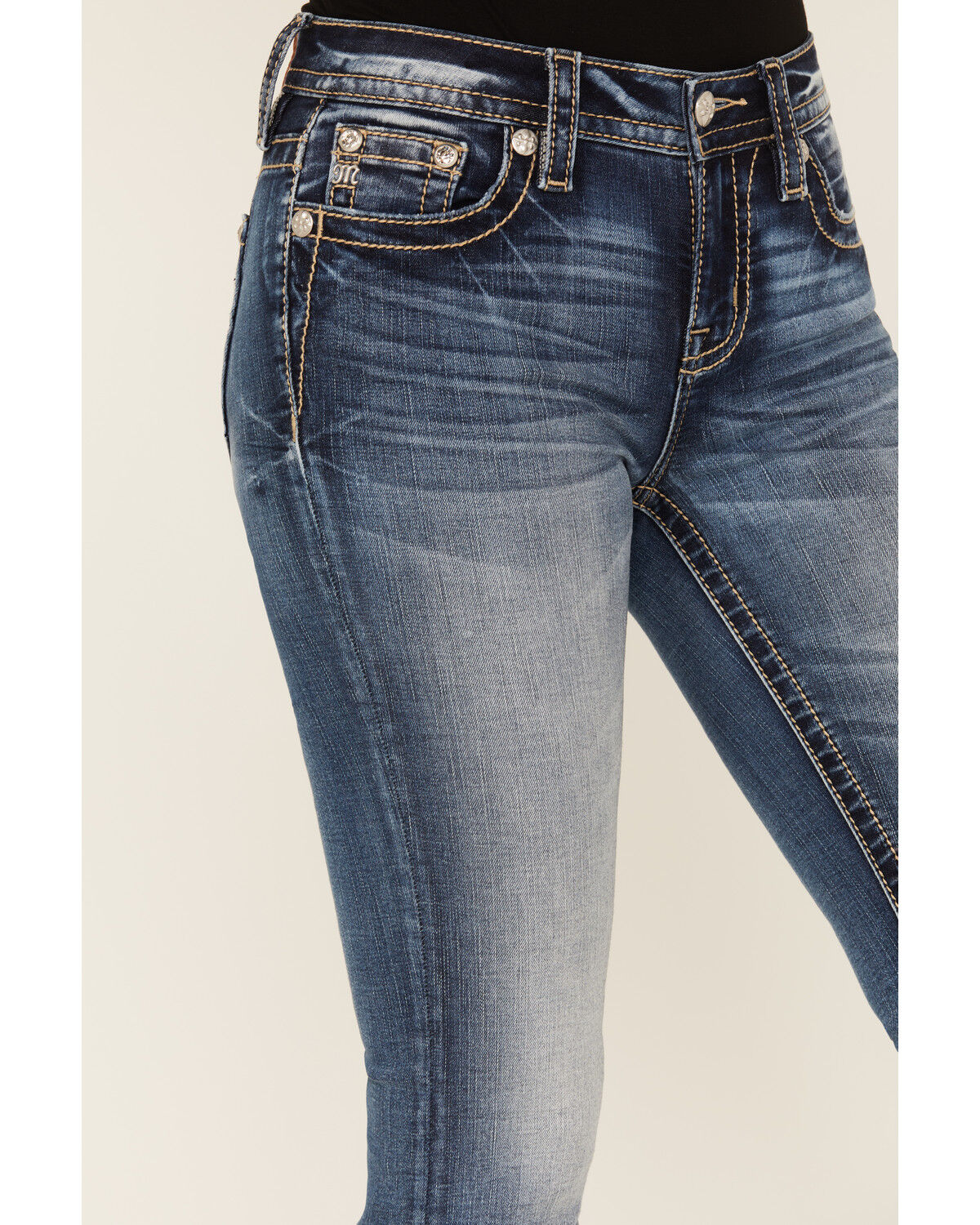 Image #4 - Miss Me Women's Dark Wash Mid Rise Stretch Bootcut Jeans, Dark Wash, hi-res