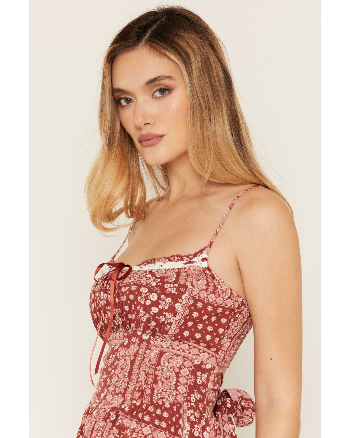 Image #4 - Cleo + Wolf Women's Bandana Print Sleeveless Tie Back Mini Dress, Brick Red, hi-res