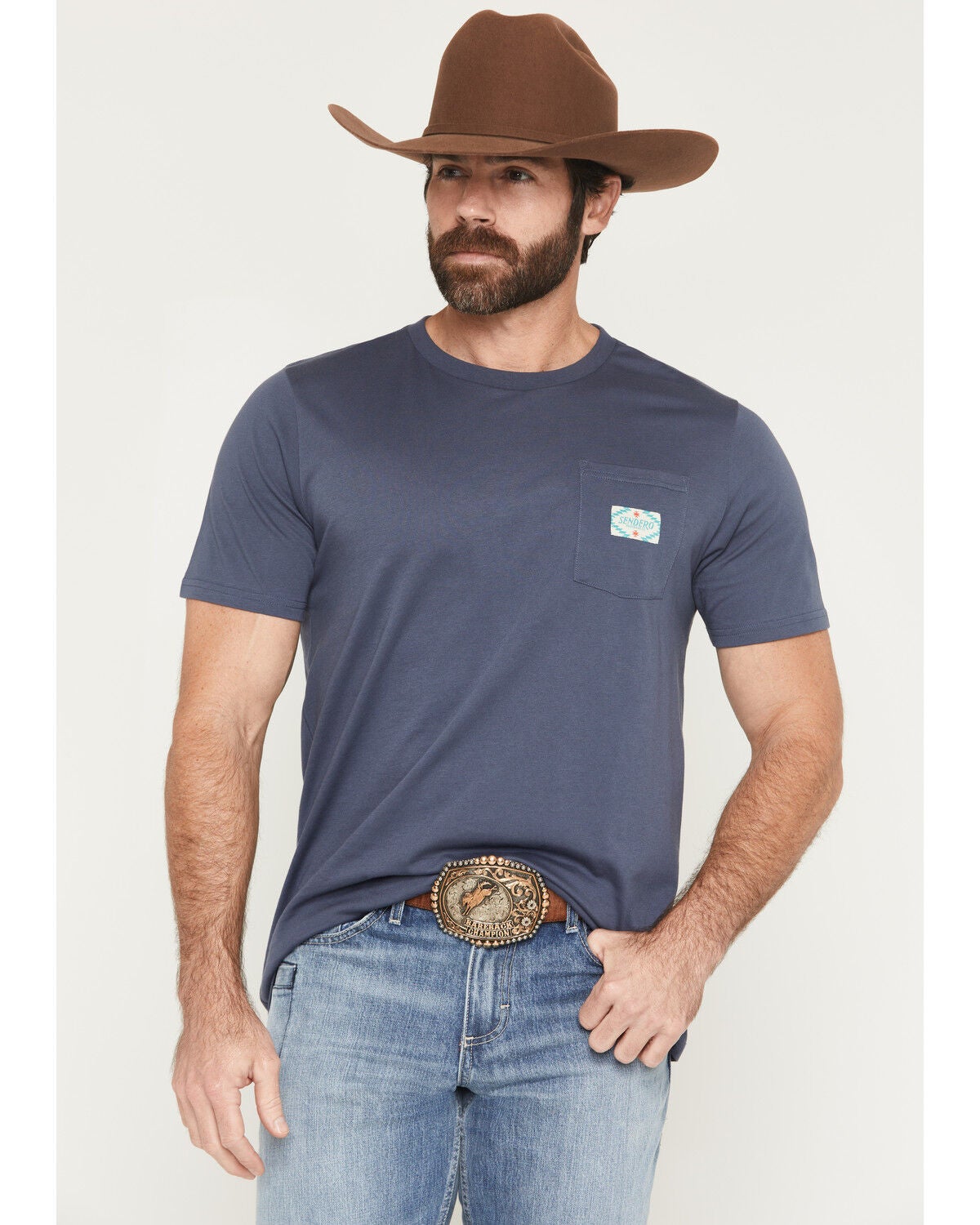 Sendero Provisions Men's Logo Short Sleeve Pocket T-Shirt, Navy, hi-res