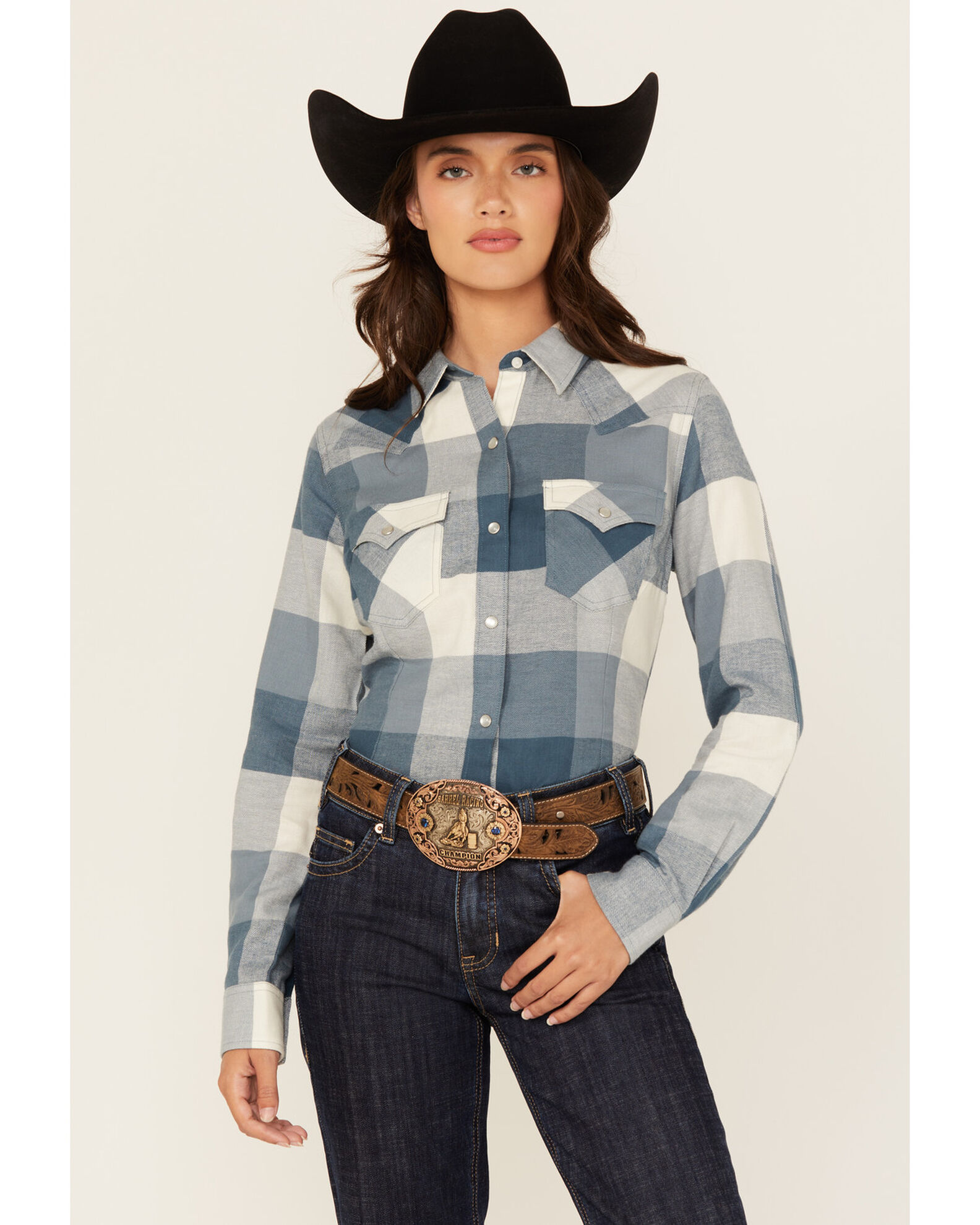 Wrangler Retro Women s Buffalo Plaid Print Long Sleeve Pearl Snap Flannel Shirt Country Outfitter