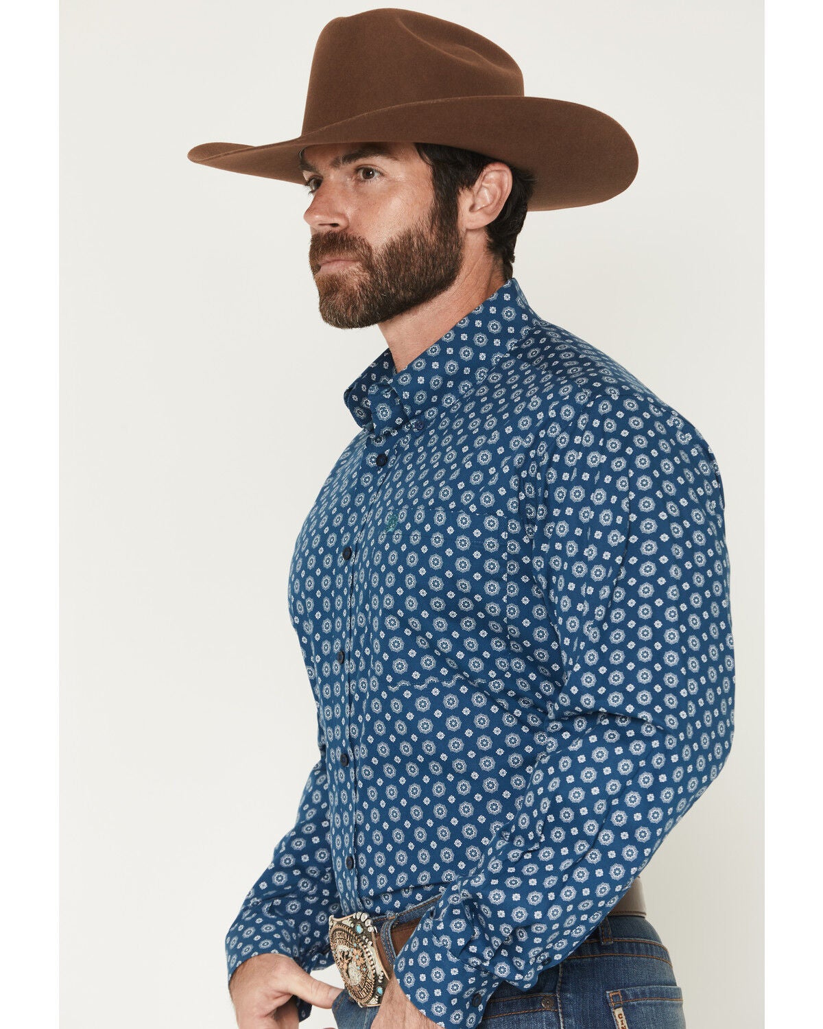 Image #2 - Cinch Men's Floral Geo Print Long Sleeve Button-Down Western Stretch Shirt, Blue, hi-res