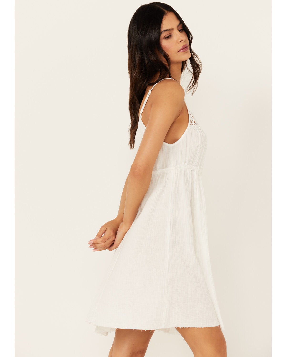 knee length dresses for ladies Batwing Crochet Trim Mini Dress in Cream