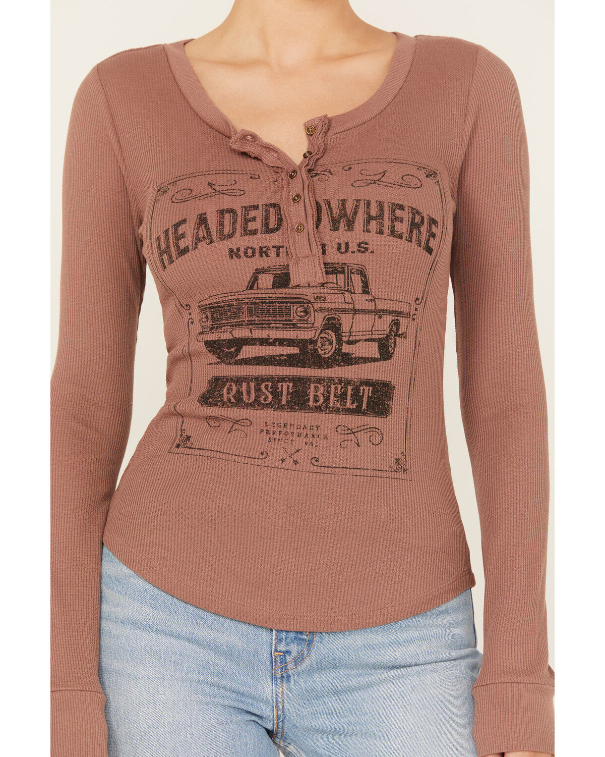 Image #3 - Cleo + Wolf Women's Rust Belt Long Sleeve Henley Shirt, Coffee, hi-res
