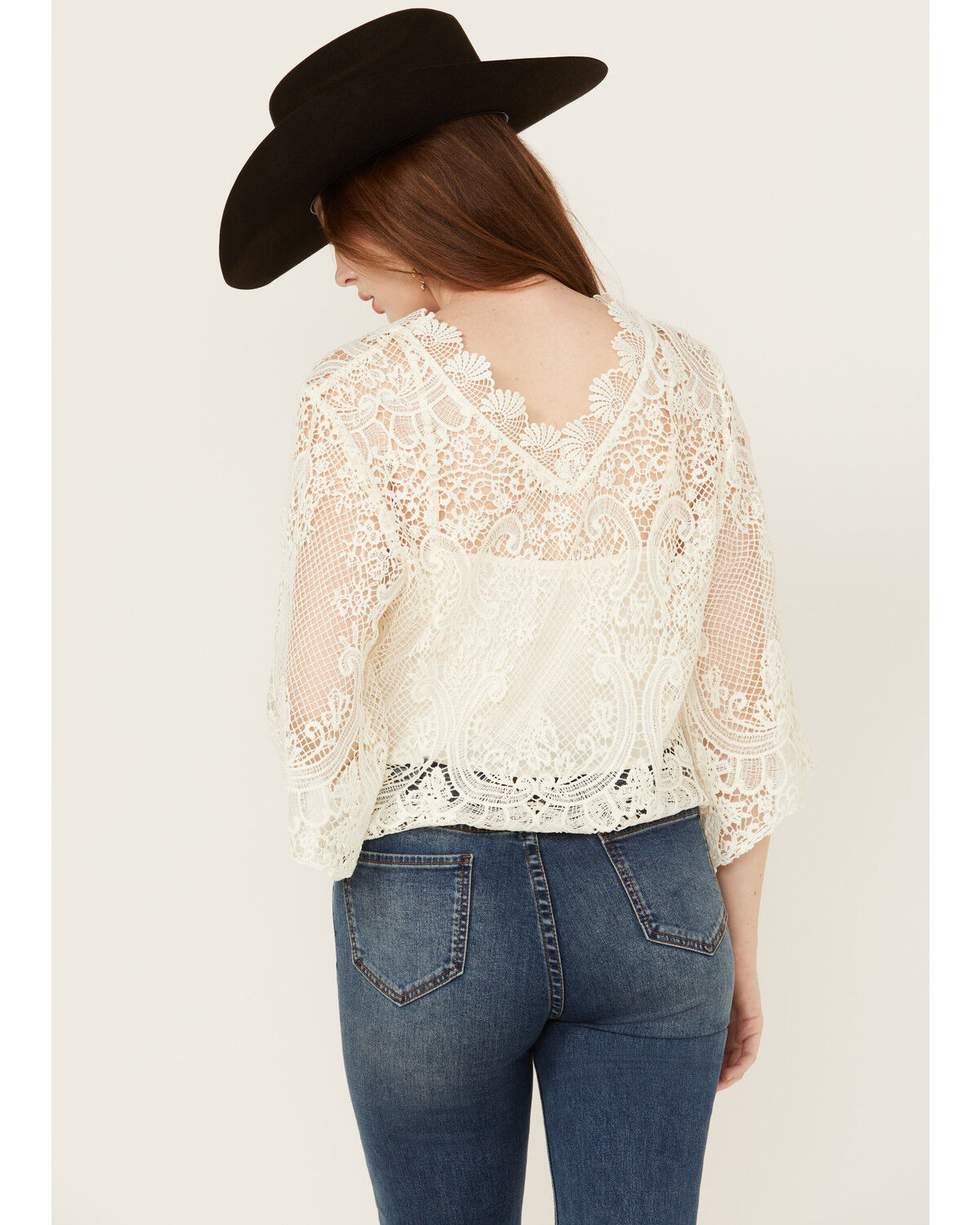 Image #4 - Miss Me Women's Paisley Embroidered Long Sleeve Blouse, Cream, hi-res