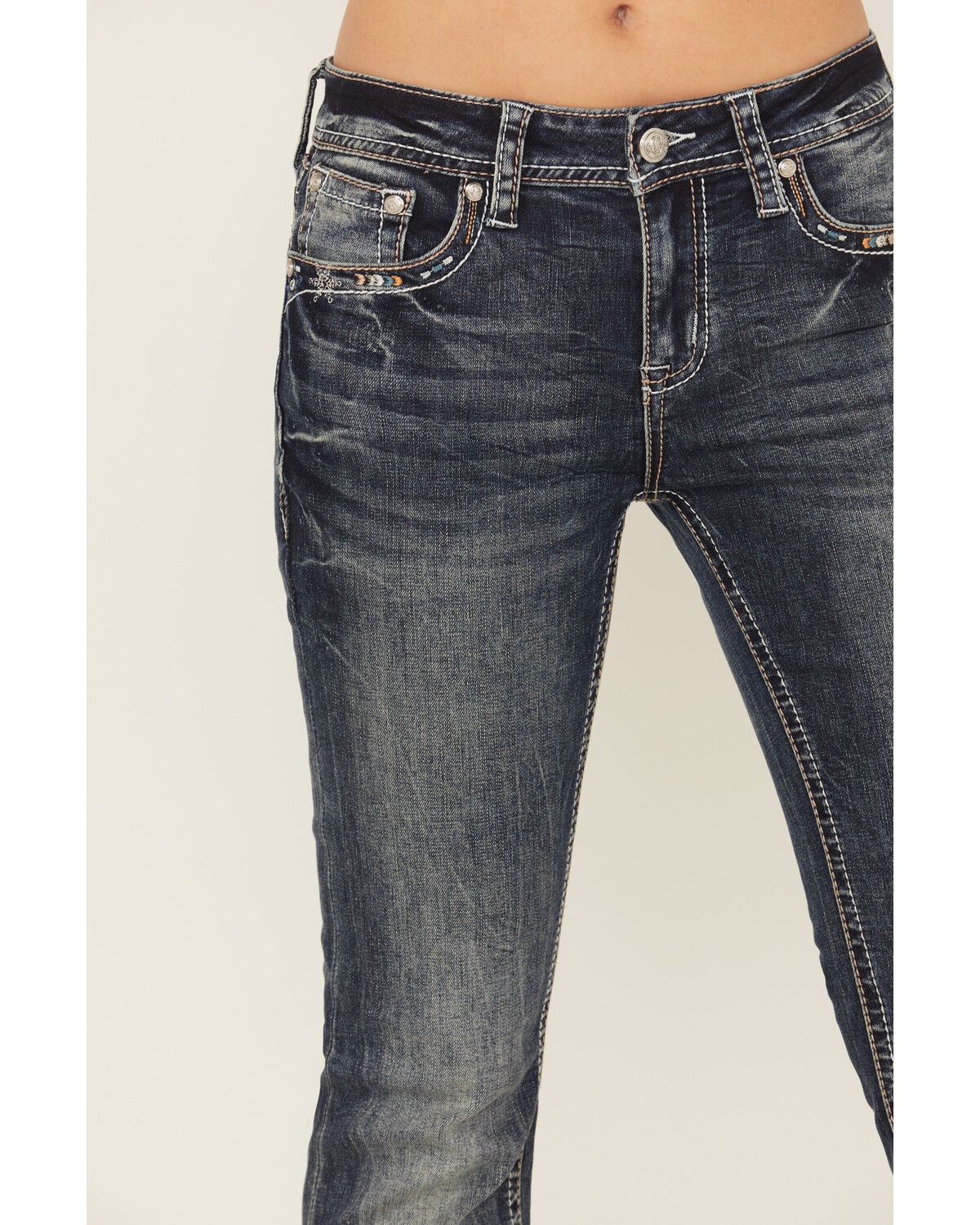 Image #4 - Grace in LA Women's Medium Wash Steerhead Embroidered Bootcut Stretch Denim Jeans, Medium Wash, hi-res