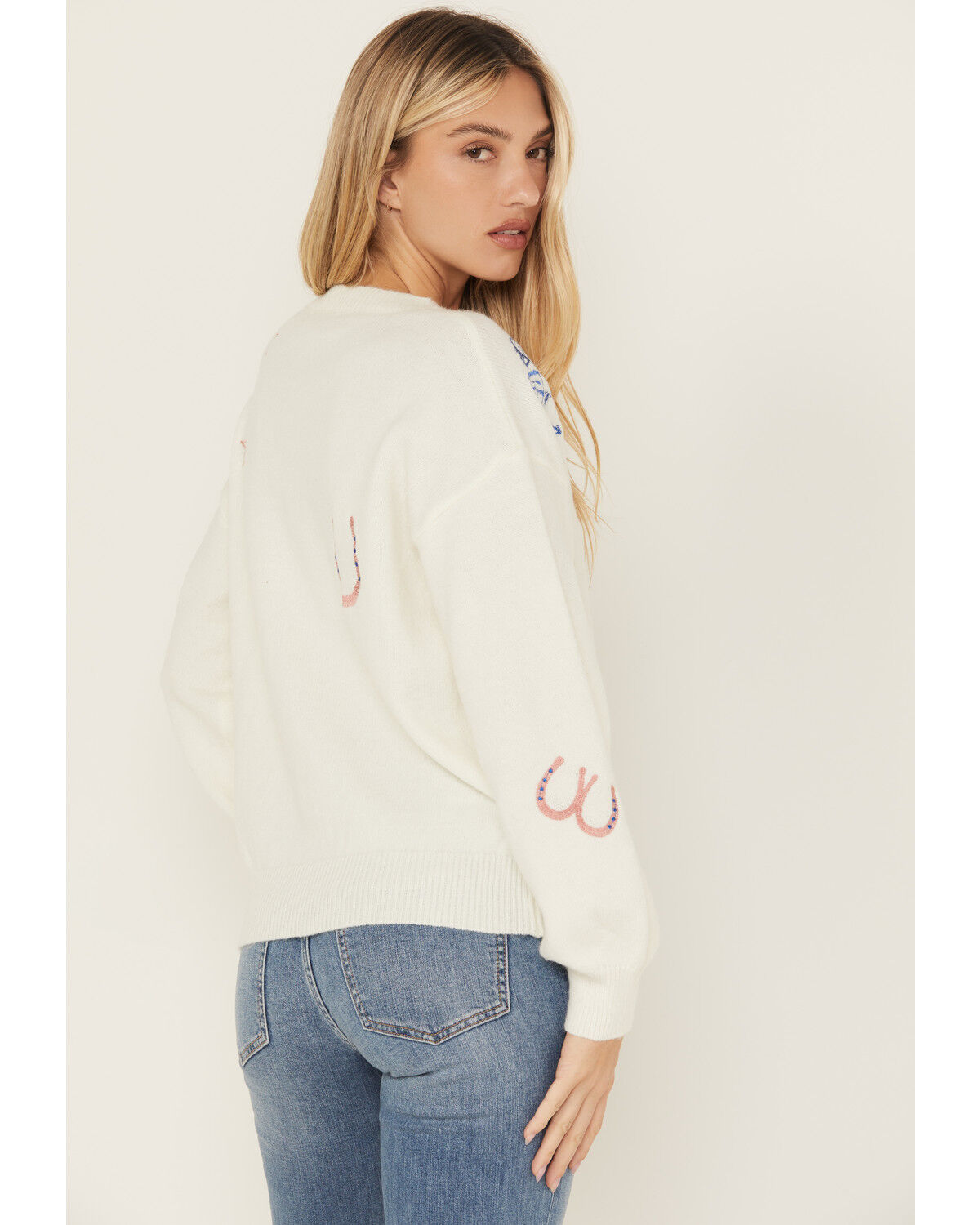 Image #4 - Blue B Women's Embroidered Conversation Print Sweater, White, hi-res