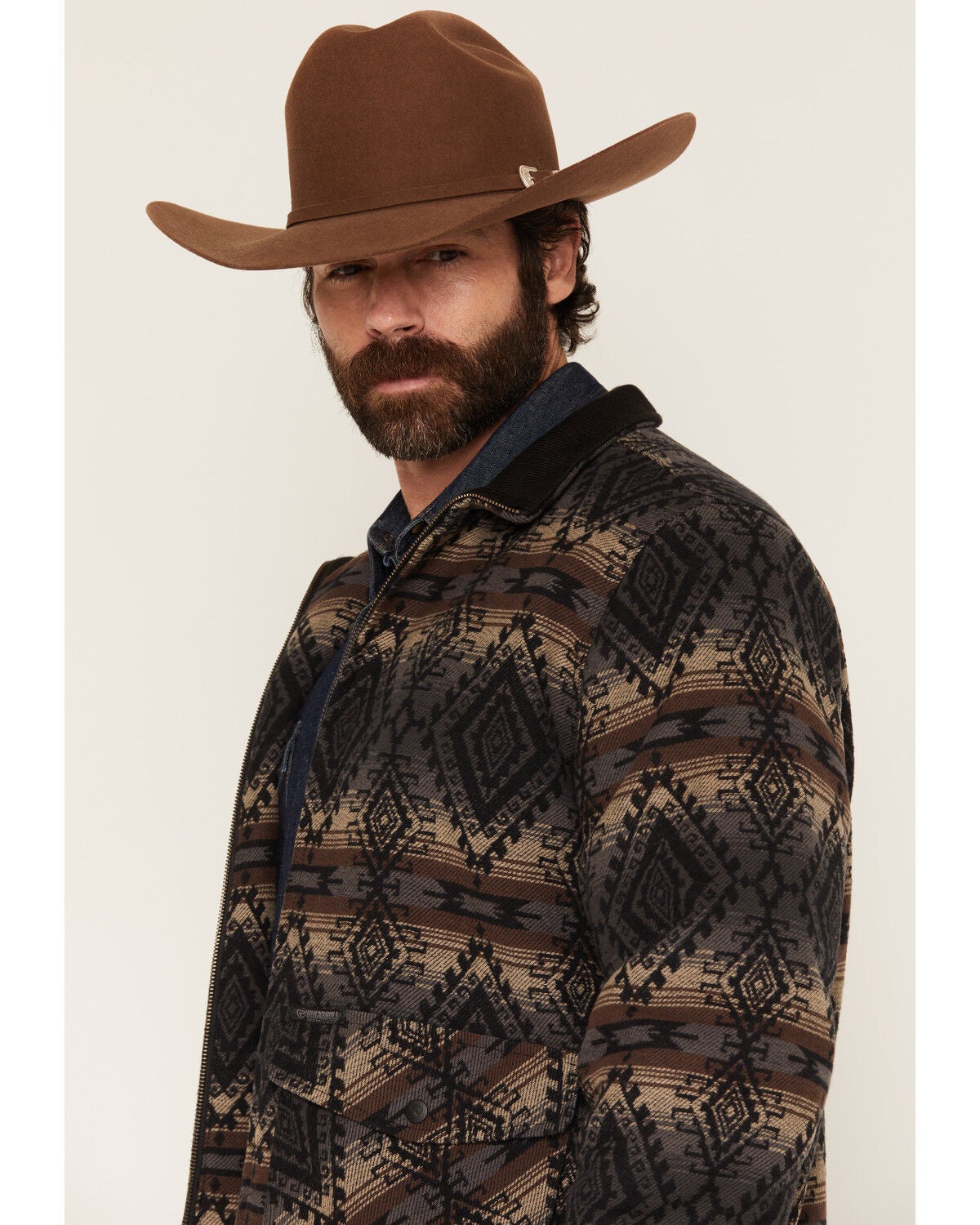 Image #2 - Rock & Roll Denim Men's Southwestern Print Bomber Jacket, Charcoal, hi-res