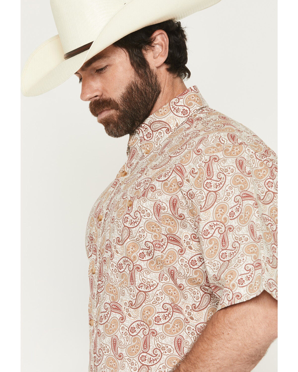 Image #2 - George Strait by Wrangler Men's Paisley Print Short Sleeve Button-Down Stretch Western Shirt, Tan, hi-res