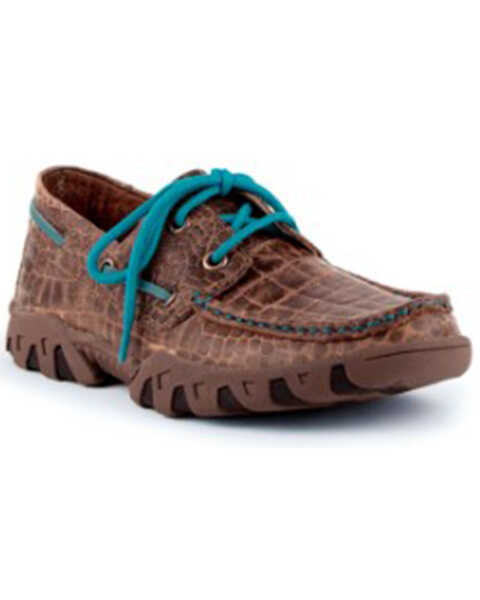 Ferrini Women's Brown Genuine Crocodile Print Shoes - Moc Toe, Brown, hi-res