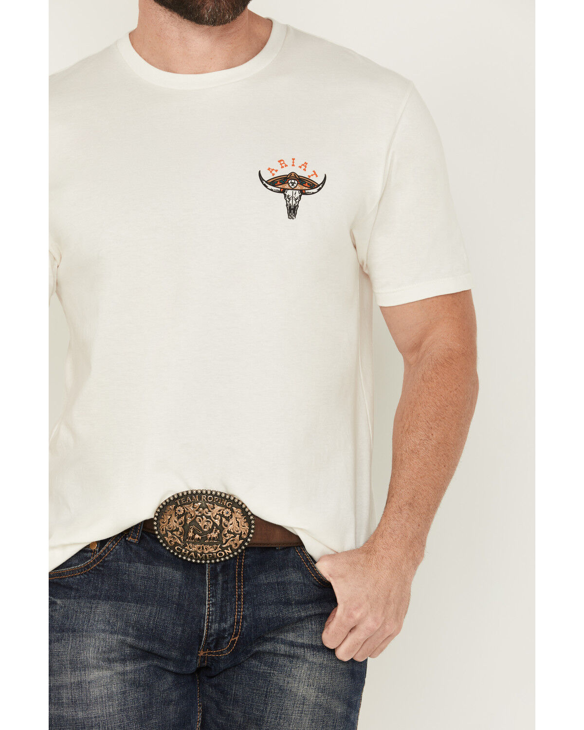 Image #3 - Ariat Men's Mexicali Steerhead Short Sleeve Graphic T-Shirt, White, hi-res