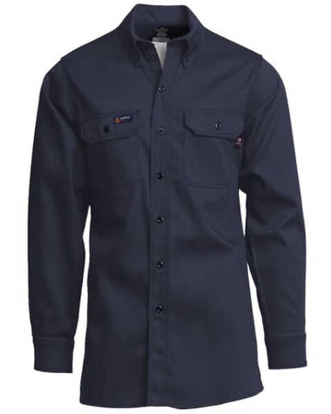 Lapco Men's FR Solid Long Sleeve Button-Down Western Work Shirt - Tall, Navy, hi-res