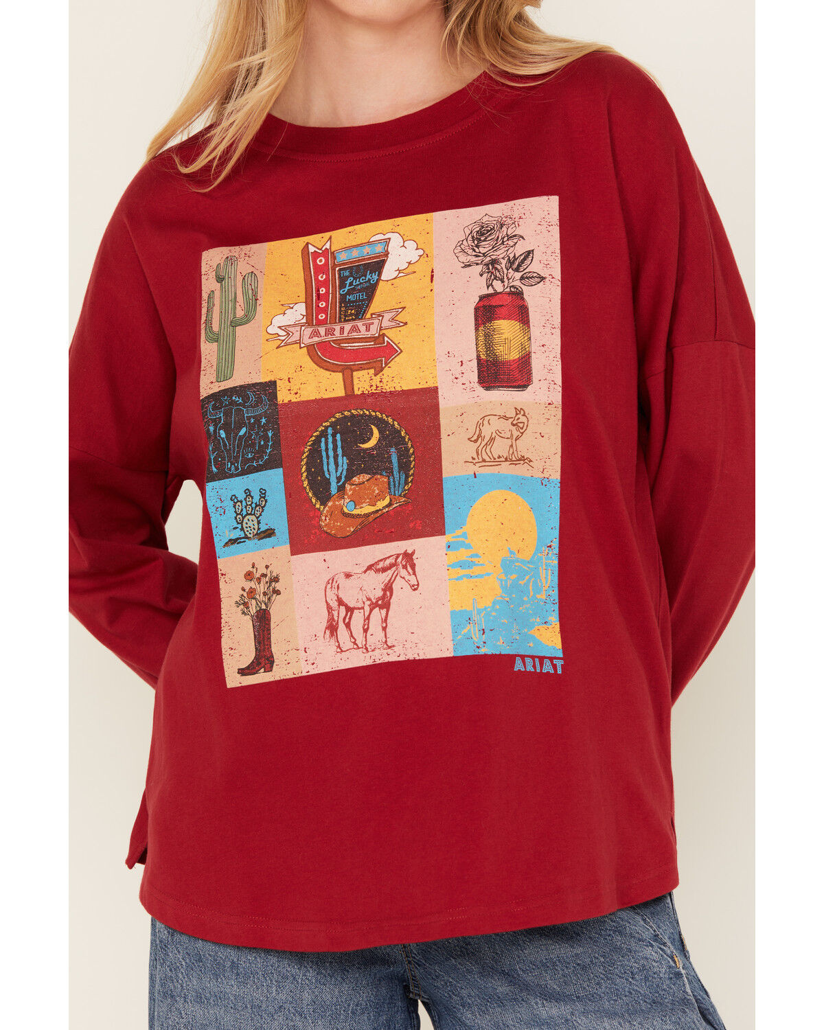 Image #3 - Ariat Women's Desert Graphic Long Sleeve Graphic Shirt, Red, hi-res