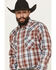 Image #2 - Ely Walker Men's Plaid Print Long Sleeve Pearl Snap Western Shirt - Tall, Burgundy, hi-res