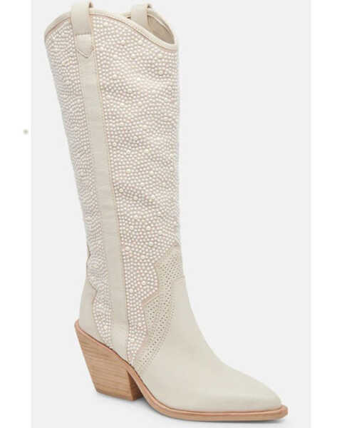 Dolce Vita Women's Navene Pearls Western Boots - Snip Toe, Off White, hi-res