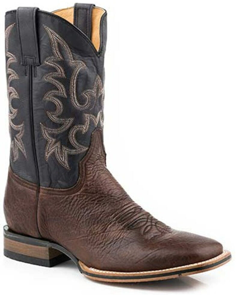 Stetson Men's Obadiah Oiled Bison Western Boots - Wide Square Toe , Brown, hi-res