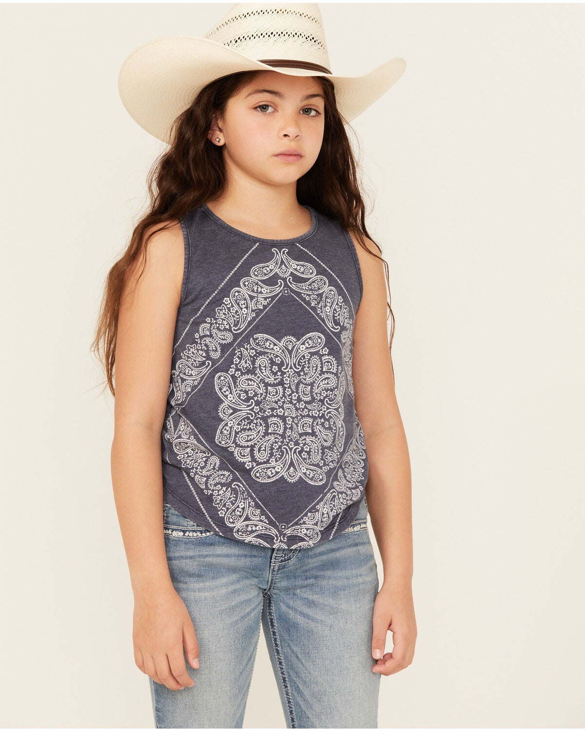 Image #1 - Rock & Roll Denim Girls' Bandana Print Tank, Blue, hi-res