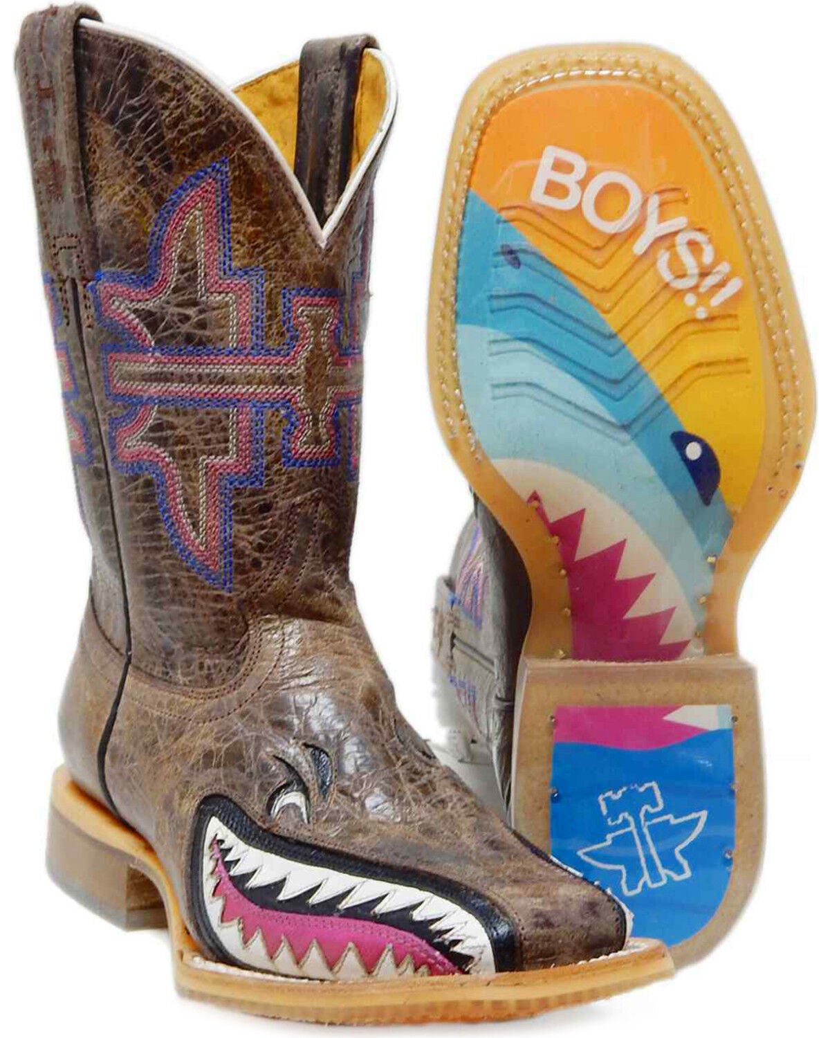 Tin Haul Girls' Tan and Pink Leather Western Boots - Square Toe, Pink, hi-res